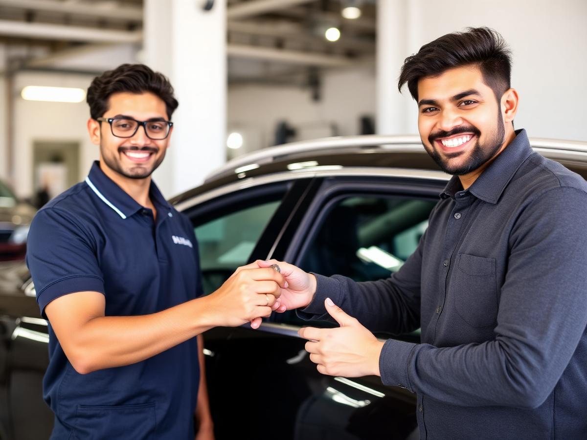 Customer collecting their serviced car at AK Car Network Bengaluru